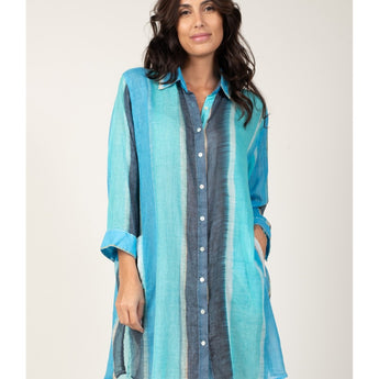 Terre Rouge "Blue Nuances" Loose-Fitting Shirt with Side Pockets