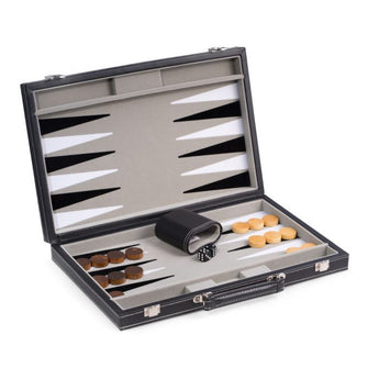 Bey-Berk Logan Black Leatherette 15" Backgammon Set