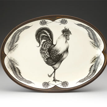 Laura Zindel Oval Platter • Rooster in Brown