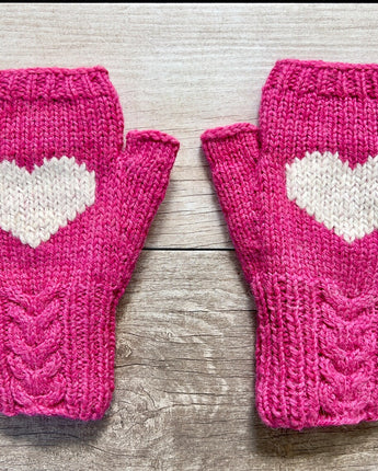 Ella Sussman Knit Alpaca Wool Cable  Heart Fingerless Gloves