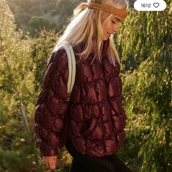 Free People Movement Scrunchy Glossy Pippa Packable Puffer Jacket in Wine