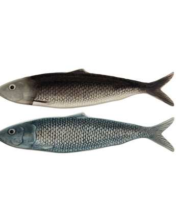 Hand-Painted Ceramic Sardine Shaped Plate, 2 Colors