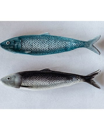 Hand-Painted Ceramic Sardine Shaped Plate, 2 Colors