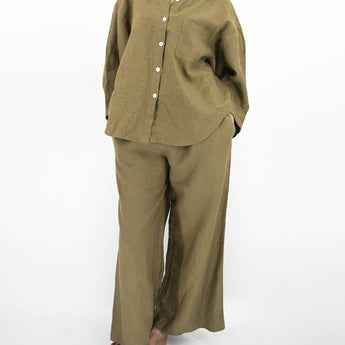 Sunday Morning Ava Wide Leg Linen Pant in Moss