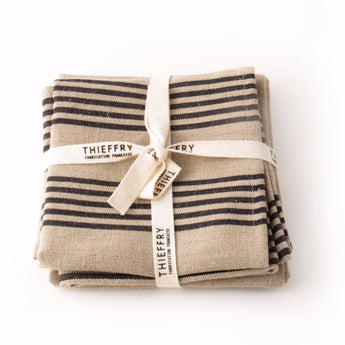 Thieffry Set of 2 Linen Dish Towels • Black Stripe & Natural