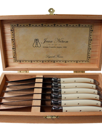 Jean Neron Laguiole Set of 6 Steak Knives in Presentation Box • Ivory Platine