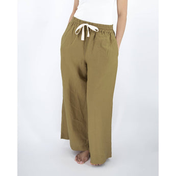 Sunday Morning Ava Wide Leg Linen Pant in Moss